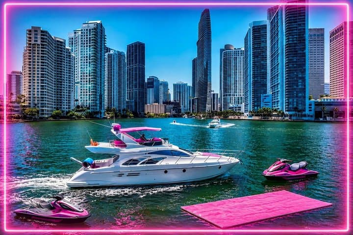 60ft Pink Yacht with 2 Jet skis Luxury Rental 13 Ppl Max in Miami